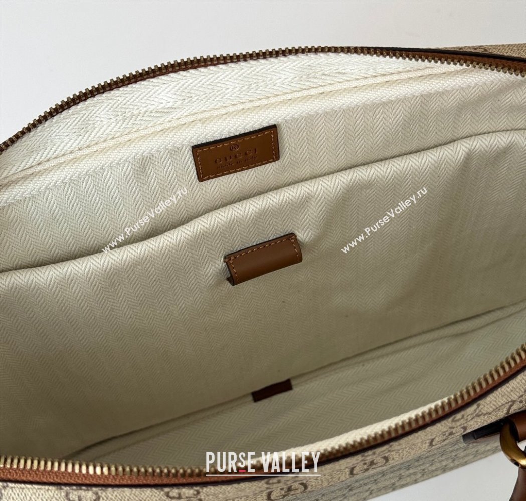 Gucci Mens GG Canvas Emblem Medium Briefcase Top Handle bag Beige/Brown 2025 821149 (DLH-250117076)