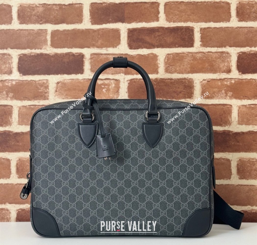Gucci Mens GG Canvas Emblem Medium Briefcase Top Handle bag Black 2025 821149 (DLH-250117077)