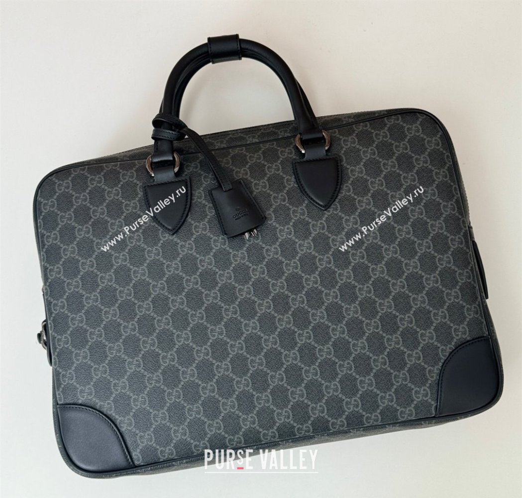Gucci Mens GG Canvas Emblem Medium Briefcase Top Handle bag Black 2025 821149 (DLH-250117077)