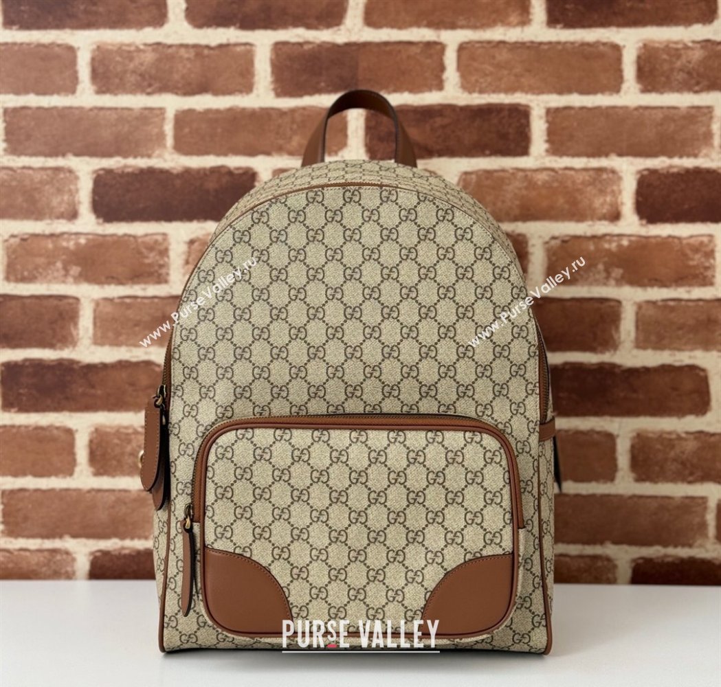 Gucci Mens GG Canvas Emblem Medium Backpack Bag Beige/Brown 2025 821159 (DLH-250117057)
