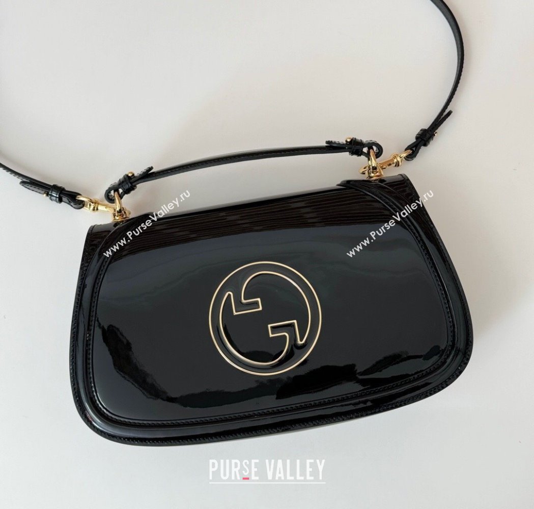 Gucci Blondie Medium Top Handle bag in Patent Leather Black 2025 815719 (DLH-250117086)