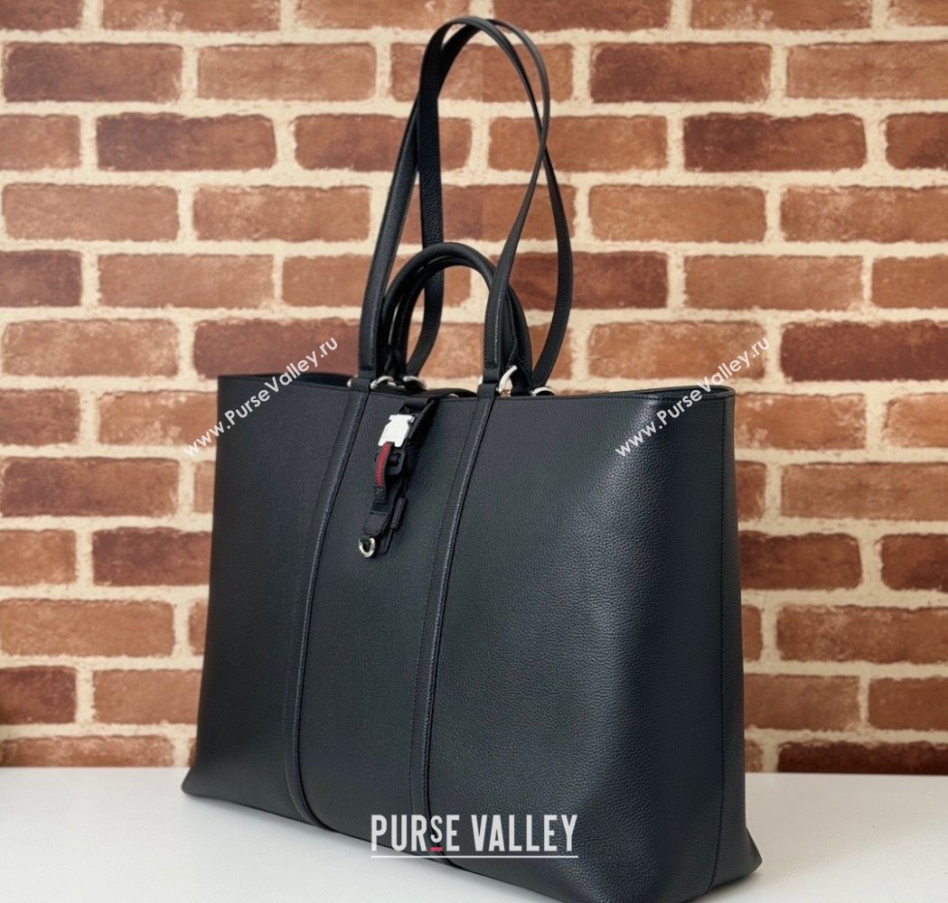 Gucci Mens Leather Large Tote Bag with Web Black 2025 816753 (DLH-250117053)