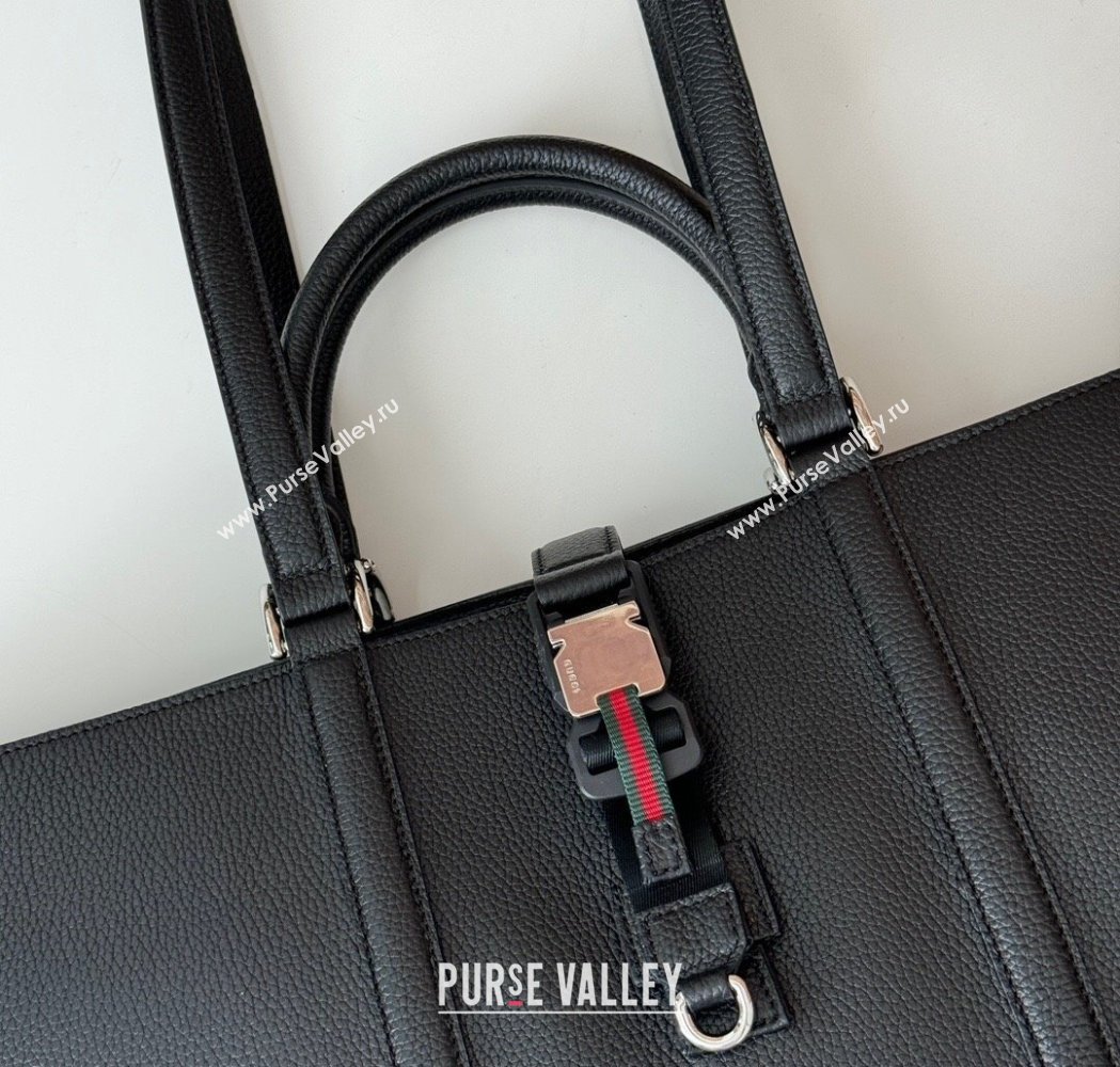 Gucci Mens Leather Large Tote Bag with Web Black 2025 816753 (DLH-250117053)