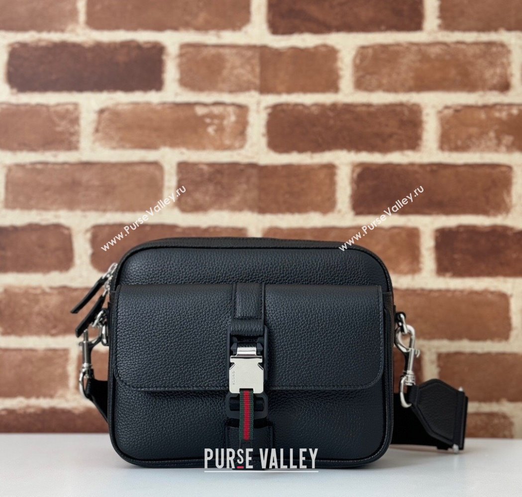 Gucci Mens Leather Small Crossbody Bag with Web Black 2025 816751 (DLH-250117054)