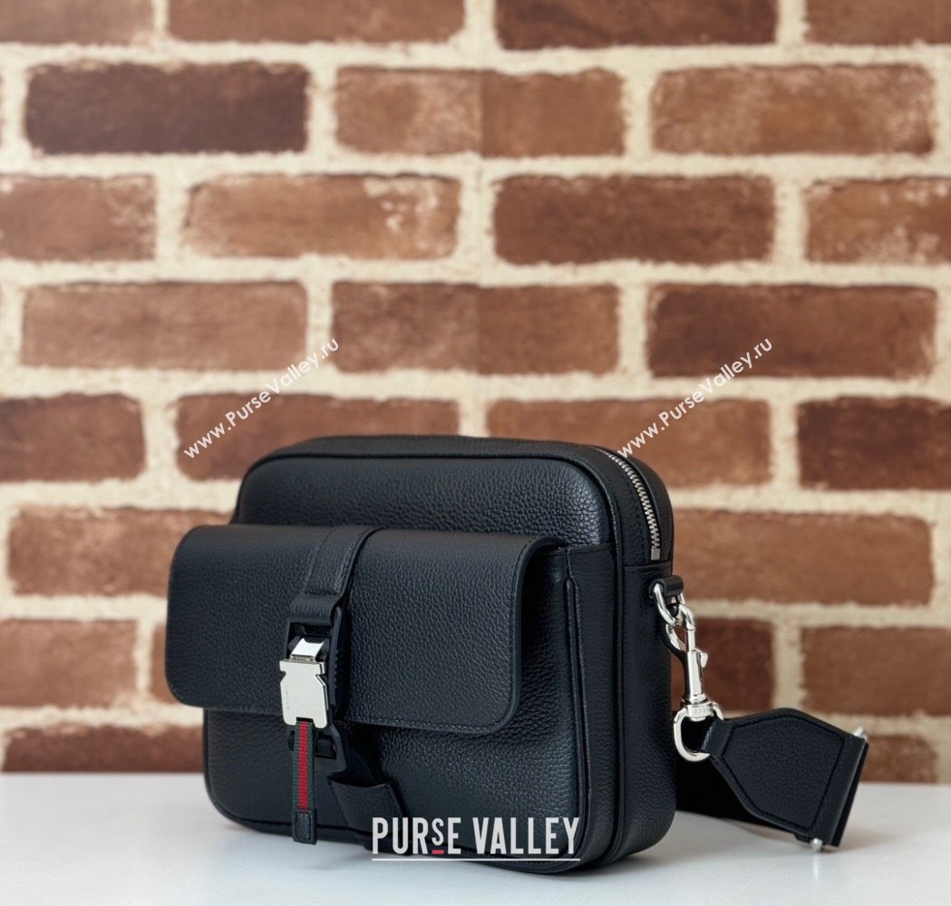 Gucci Mens Leather Small Crossbody Bag with Web Black 2025 816751 (DLH-250117054)