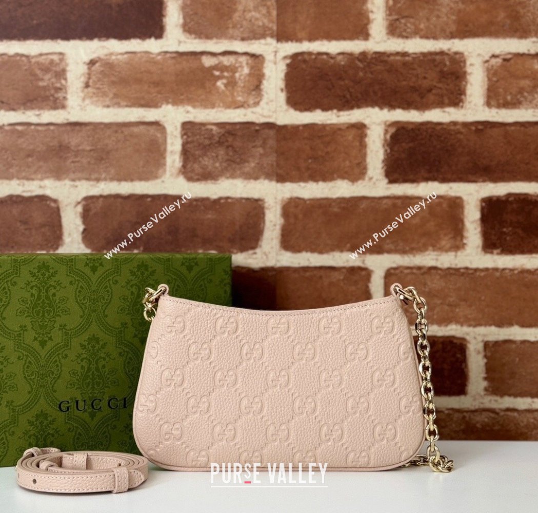 Gucci GG Grainy Leather Emblem Super Mini bag Pink 2025 815278 (DLH-250117061)