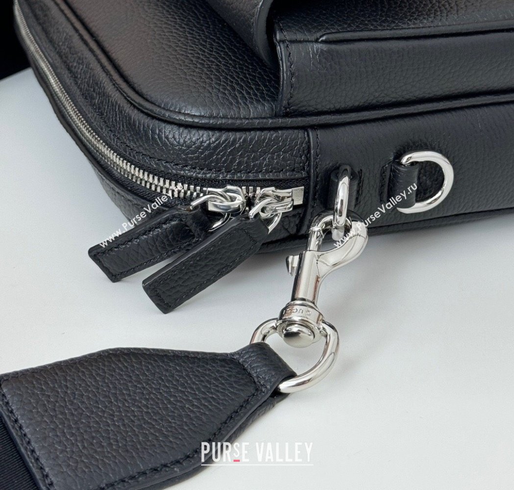 Gucci Mens Leather Small Crossbody Bag with Web Black 2025 816751 (DLH-250117054)