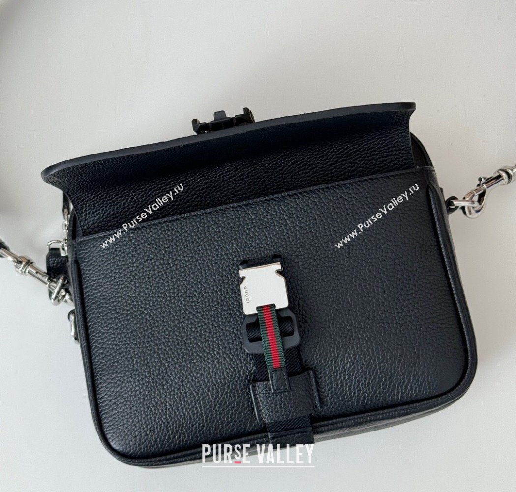 Gucci Mens Leather Small Crossbody Bag with Web Black 2025 816751 (DLH-250117054)