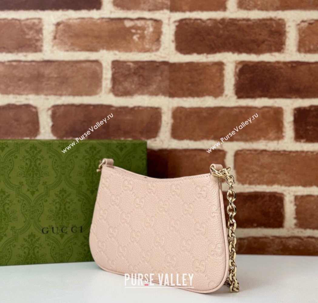 Gucci GG Grainy Leather Emblem Super Mini bag Pink 2025 815278 (DLH-250117061)