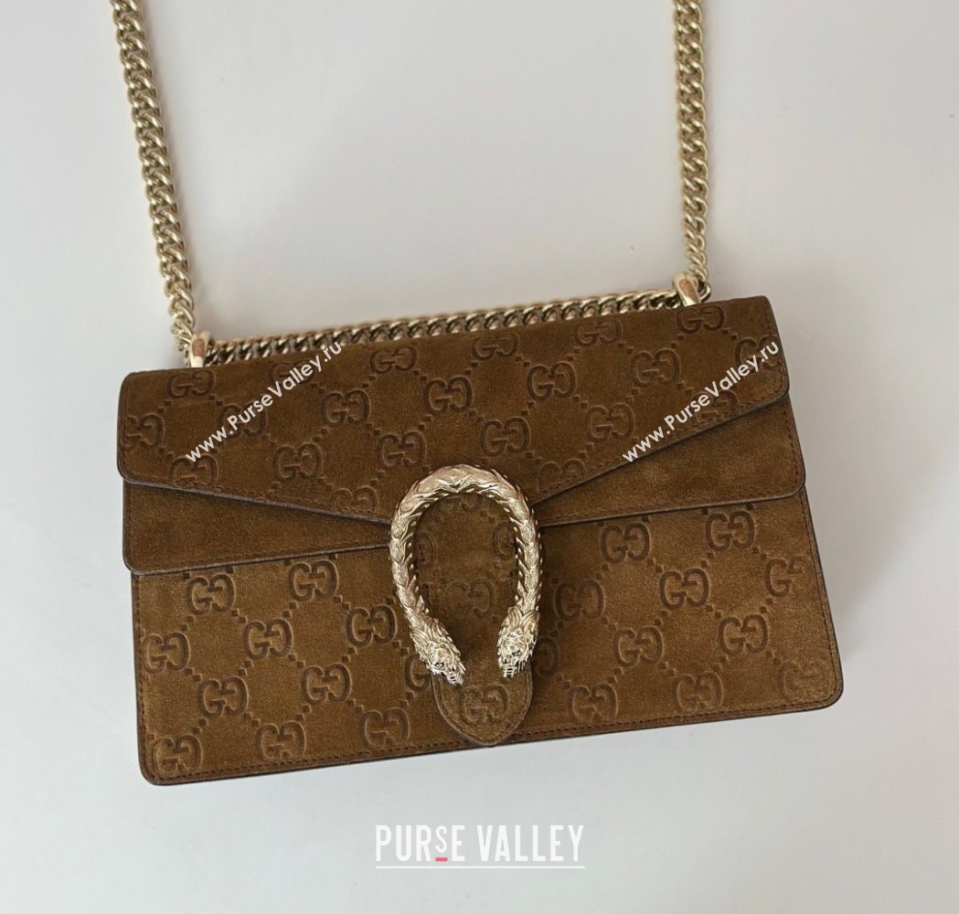 Gucci Dionysus Small Chain Shoulder Bag in GG Suede Brown 2025 818145 (DLH-250117007)