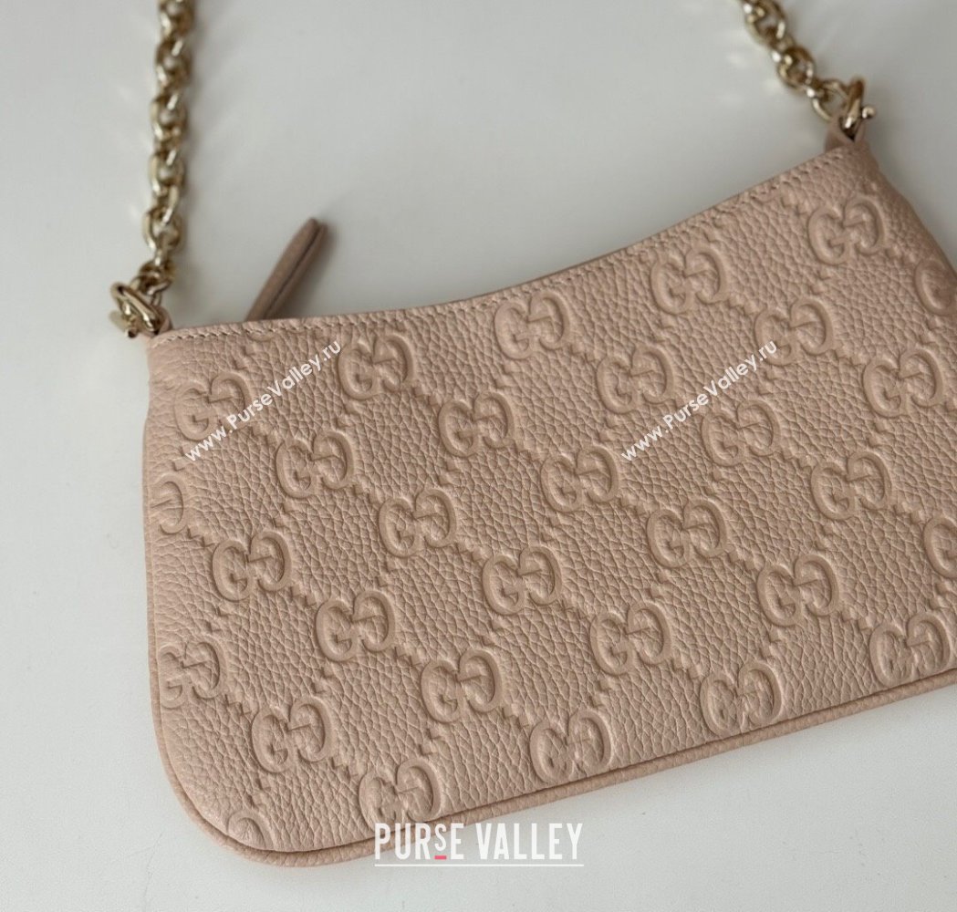 Gucci GG Grainy Leather Emblem Super Mini bag Pink 2025 815278 (DLH-250117061)