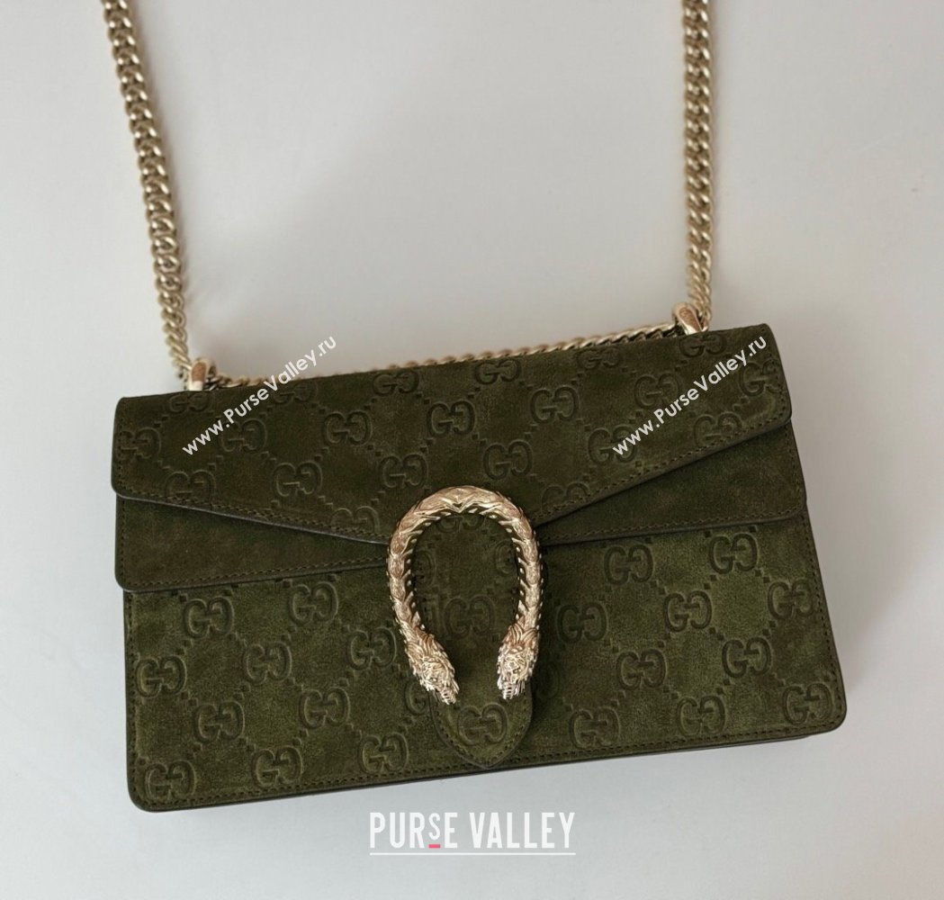 Gucci Dionysus Small Chain Shoulder Bag in GG Suede Green 2025 818145 (DLH-250117008)