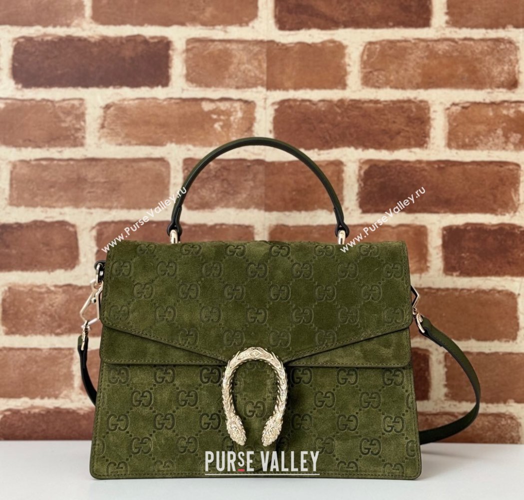 Gucci Dionysus Small Top Handle Bag in GG Suede Green 2025 813399 (DLH-250117012)