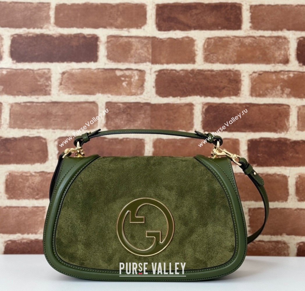 Gucci Blondie Suede Medium Top Handle Bag 815719 Green 2024 (DLH-250117089)
