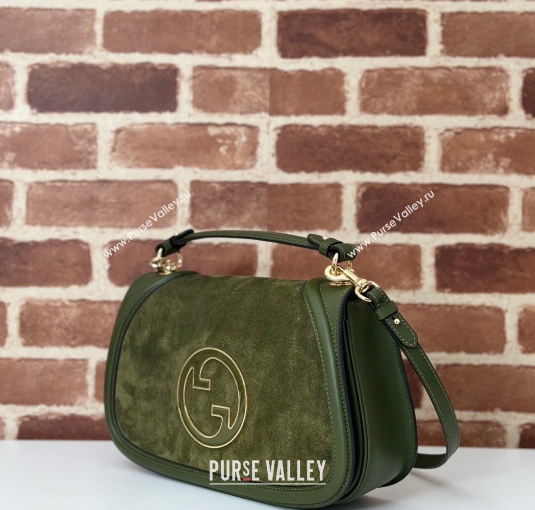 Gucci Blondie Suede Medium Top Handle Bag 815719 Green 2024 (DLH-250117089)