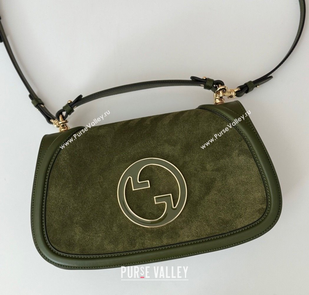 Gucci Blondie Suede Medium Top Handle Bag 815719 Green 2024 (DLH-250117089)