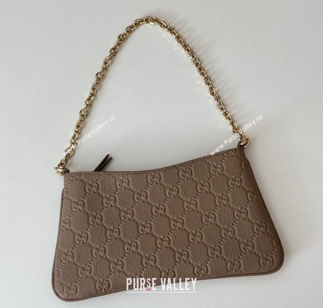 Gucci GG Grainy Leather Emblem Medium Shoulder bag Grey 2025 815277 (DLH-250117062)