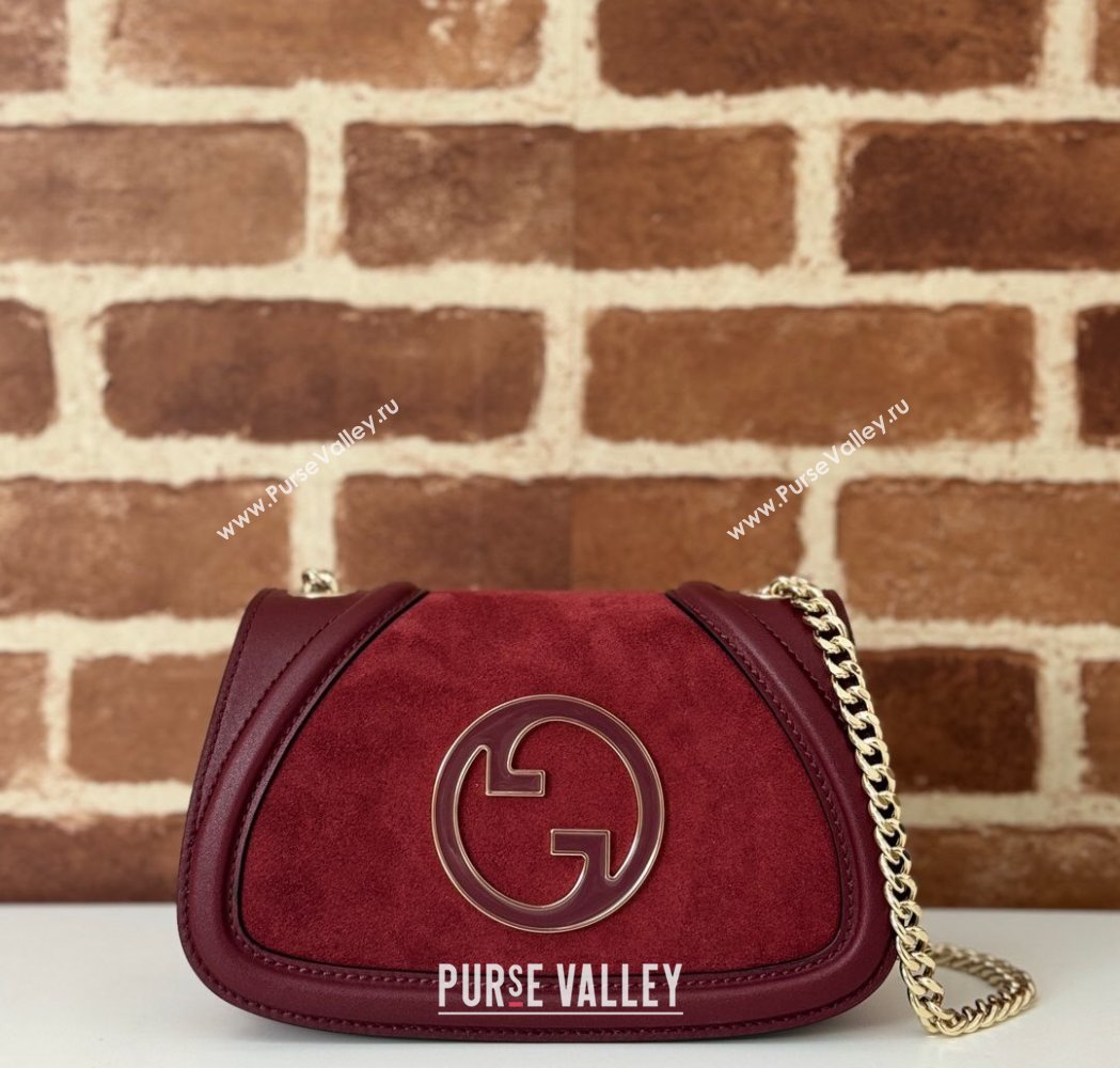 Gucci Blondie Mini Shoulder Bag in Suede Burgundy 2024 815711 (DLH-250117097)