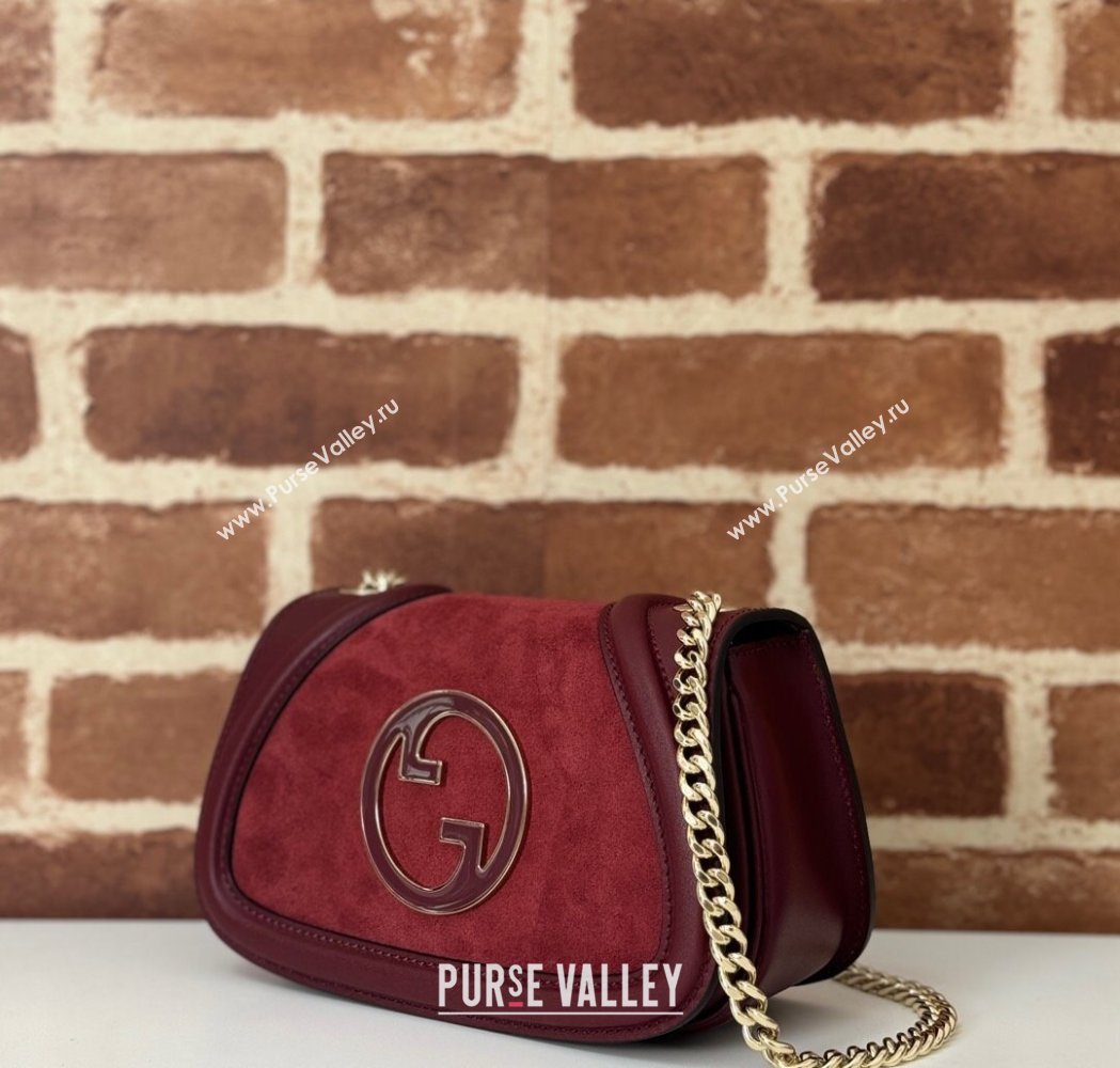 Gucci Blondie Mini Shoulder Bag in Suede Burgundy 2024 815711 (DLH-250117097)
