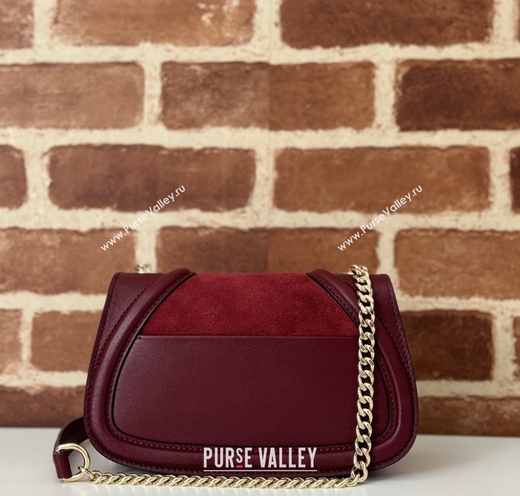 Gucci Blondie Mini Shoulder Bag in Suede Burgundy 2024 815711 (DLH-250117097)