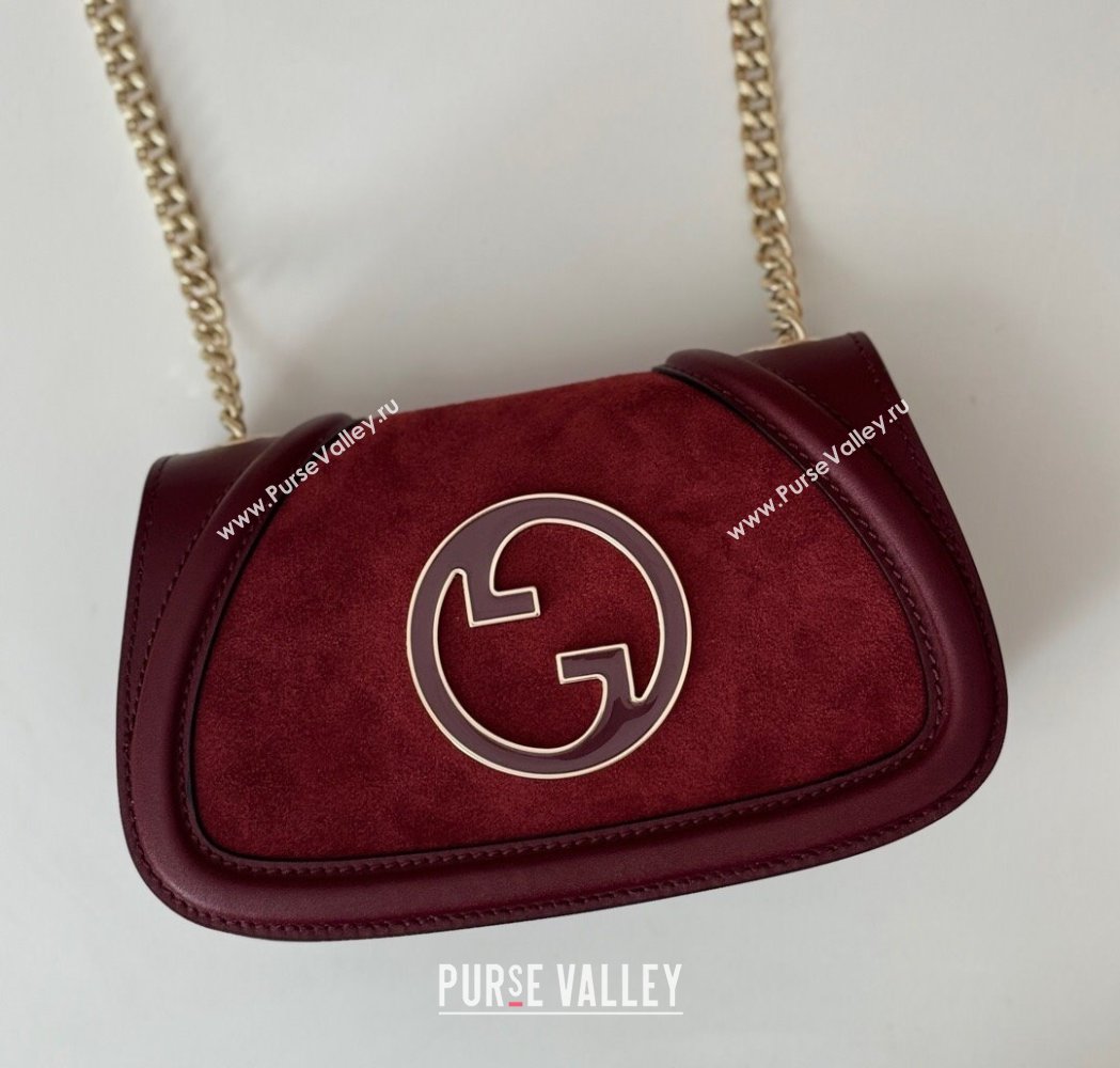 Gucci Blondie Mini Shoulder Bag in Suede Burgundy 2024 815711 (DLH-250117097)