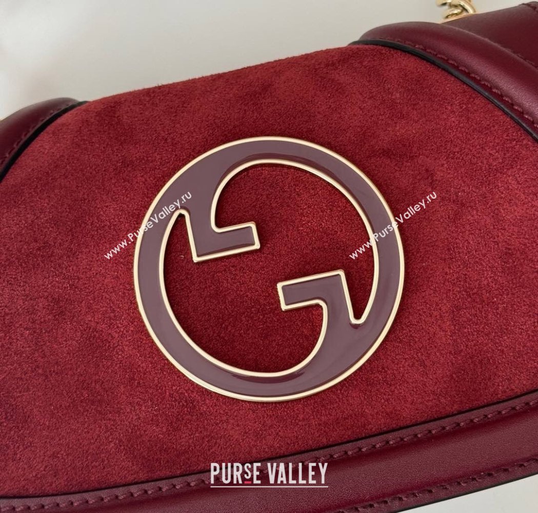 Gucci Blondie Mini Shoulder Bag in Suede Burgundy 2024 815711 (DLH-250117097)