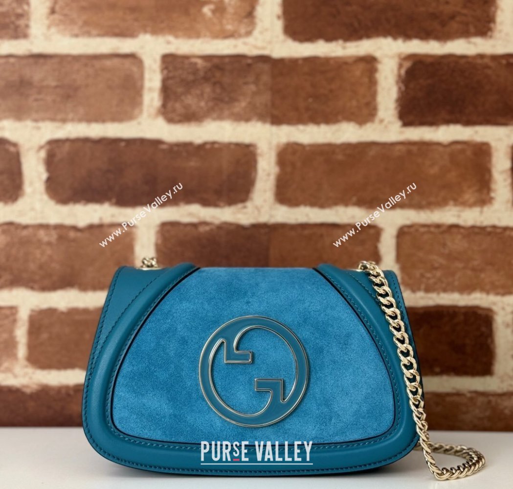 Gucci Blondie Mini Shoulder Bag in Suede Light Blue 2024 815711 (DLH-250117098)