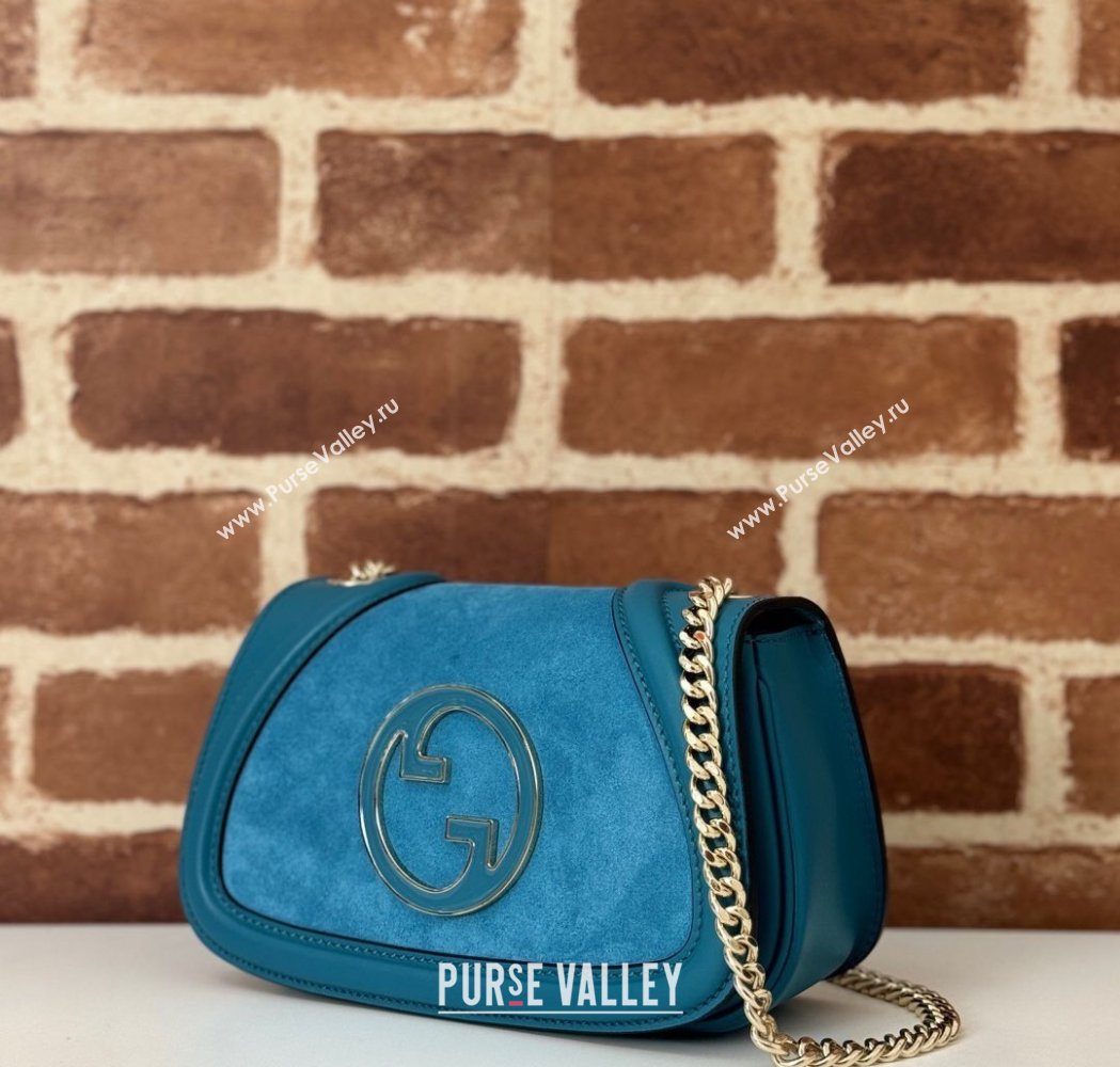 Gucci Blondie Mini Shoulder Bag in Suede Light Blue 2024 815711 (DLH-250117098)