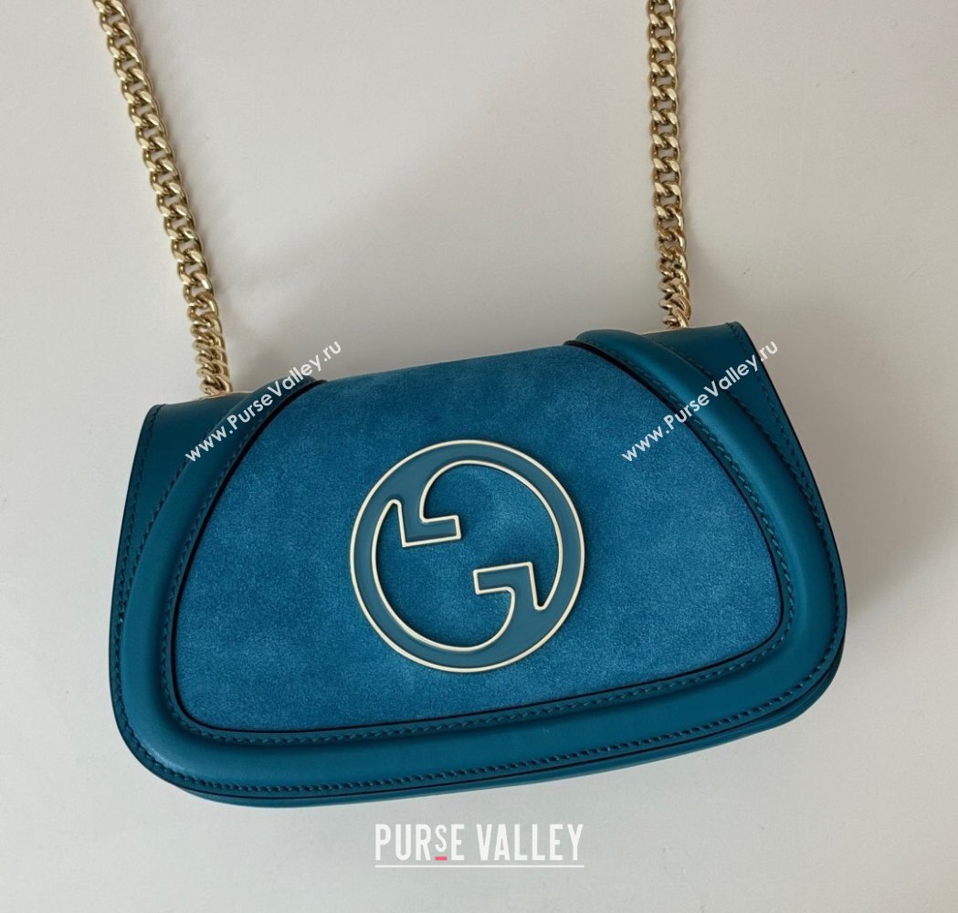 Gucci Blondie Mini Shoulder Bag in Suede Light Blue 2024 815711 (DLH-250117098)