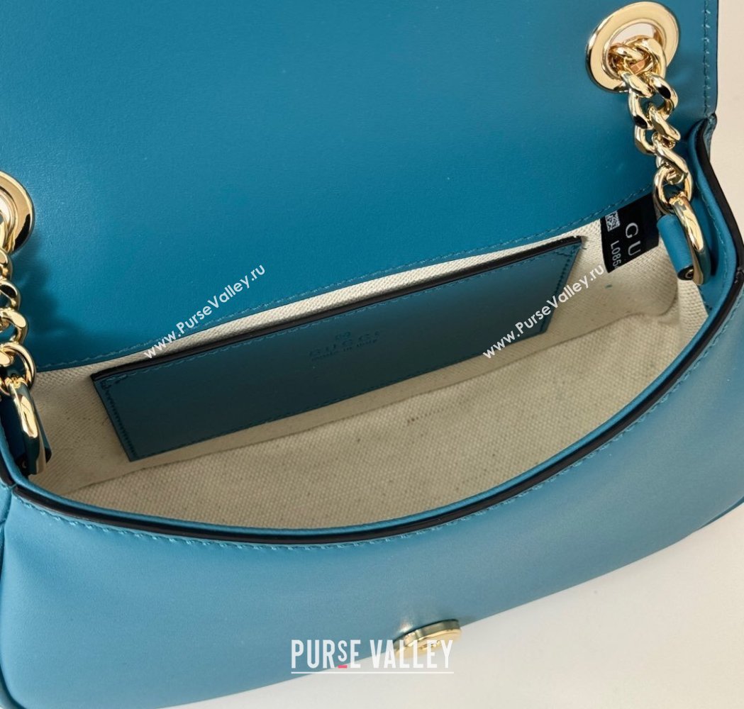 Gucci Blondie Mini Shoulder Bag in Suede Light Blue 2024 815711 (DLH-250117098)