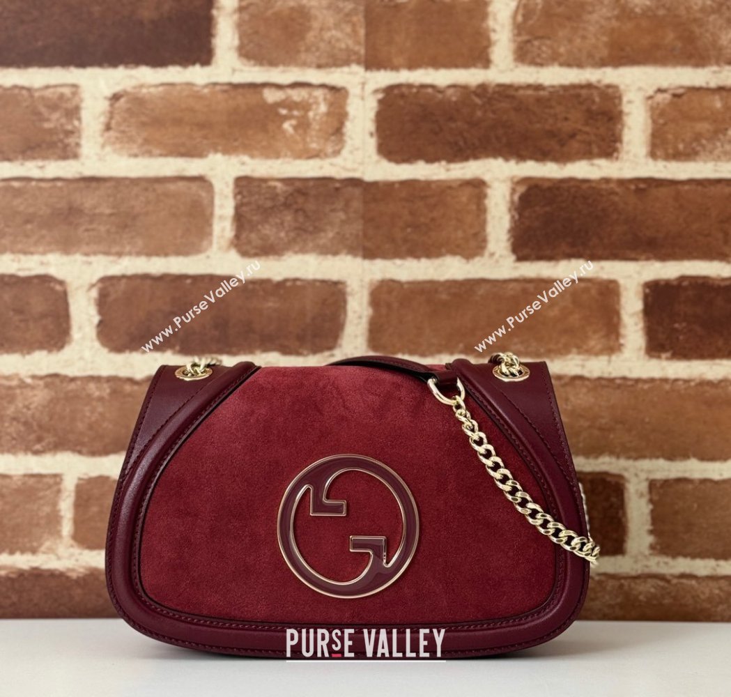 Gucci Blondie Suede Small Shoulder Bag Burgundy 2024 815715 (DLH-250117099)