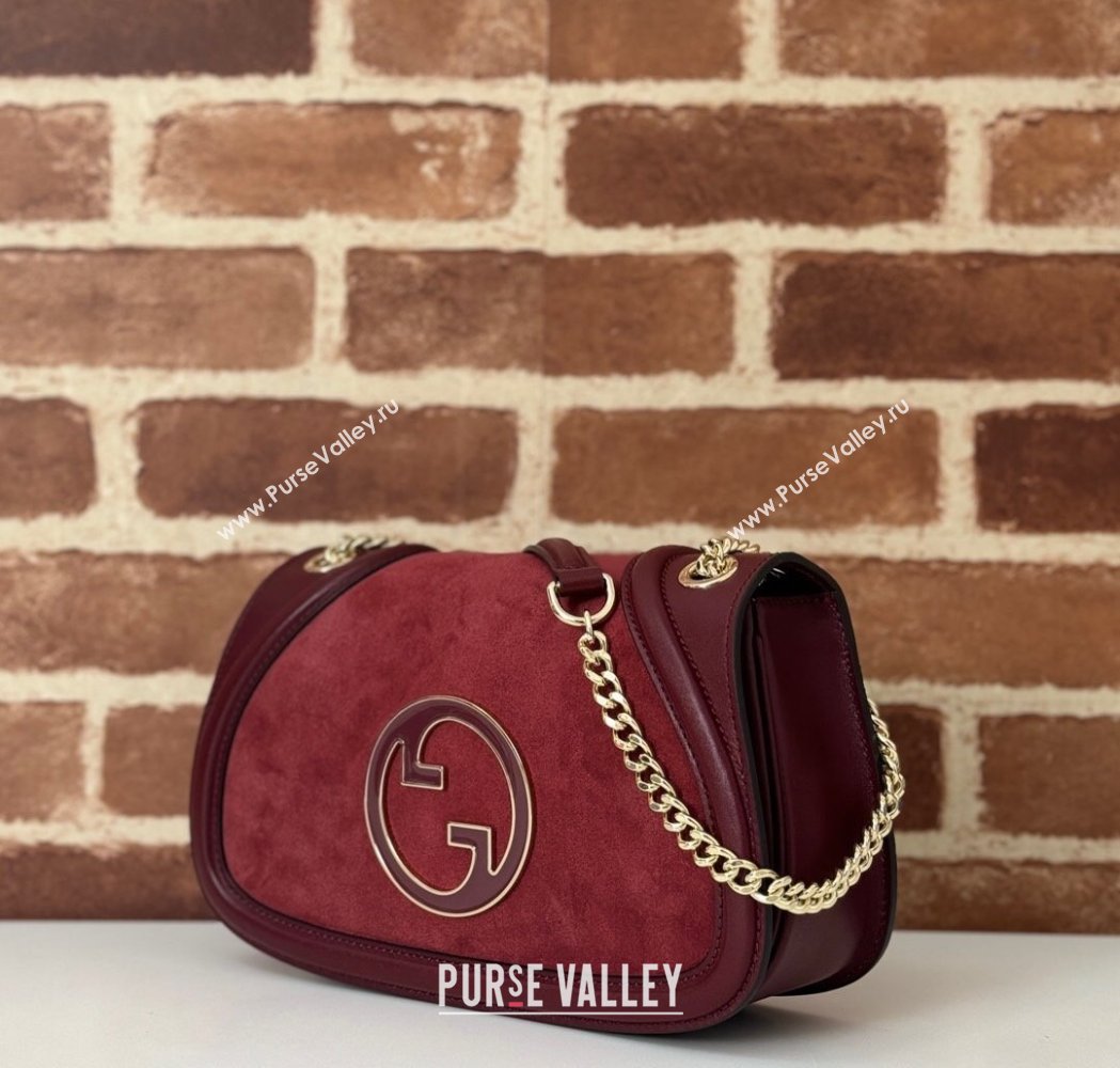 Gucci Blondie Suede Small Shoulder Bag Burgundy 2024 815715 (DLH-250117099)