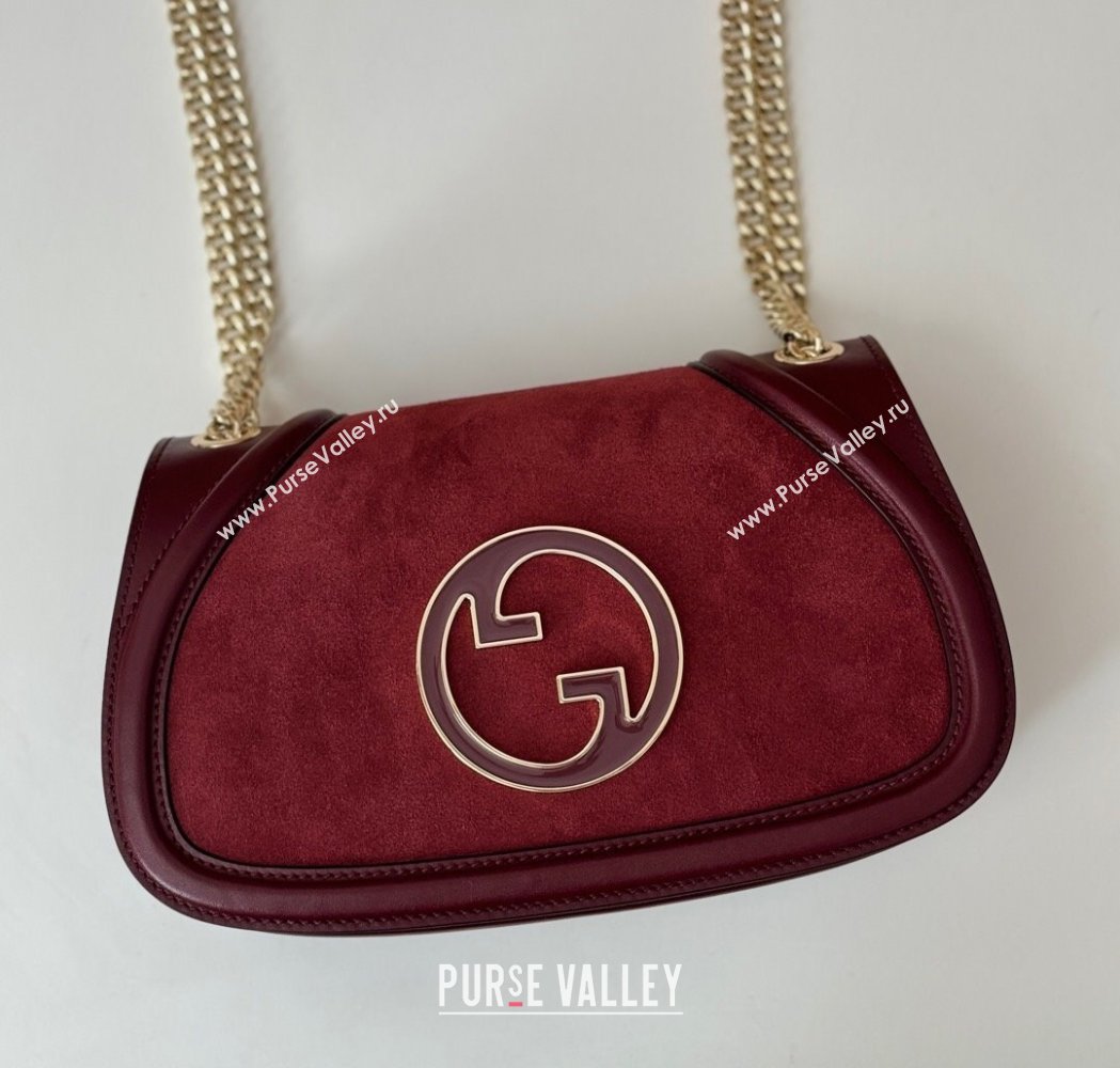 Gucci Blondie Suede Small Shoulder Bag Burgundy 2024 815715 (DLH-250117099)