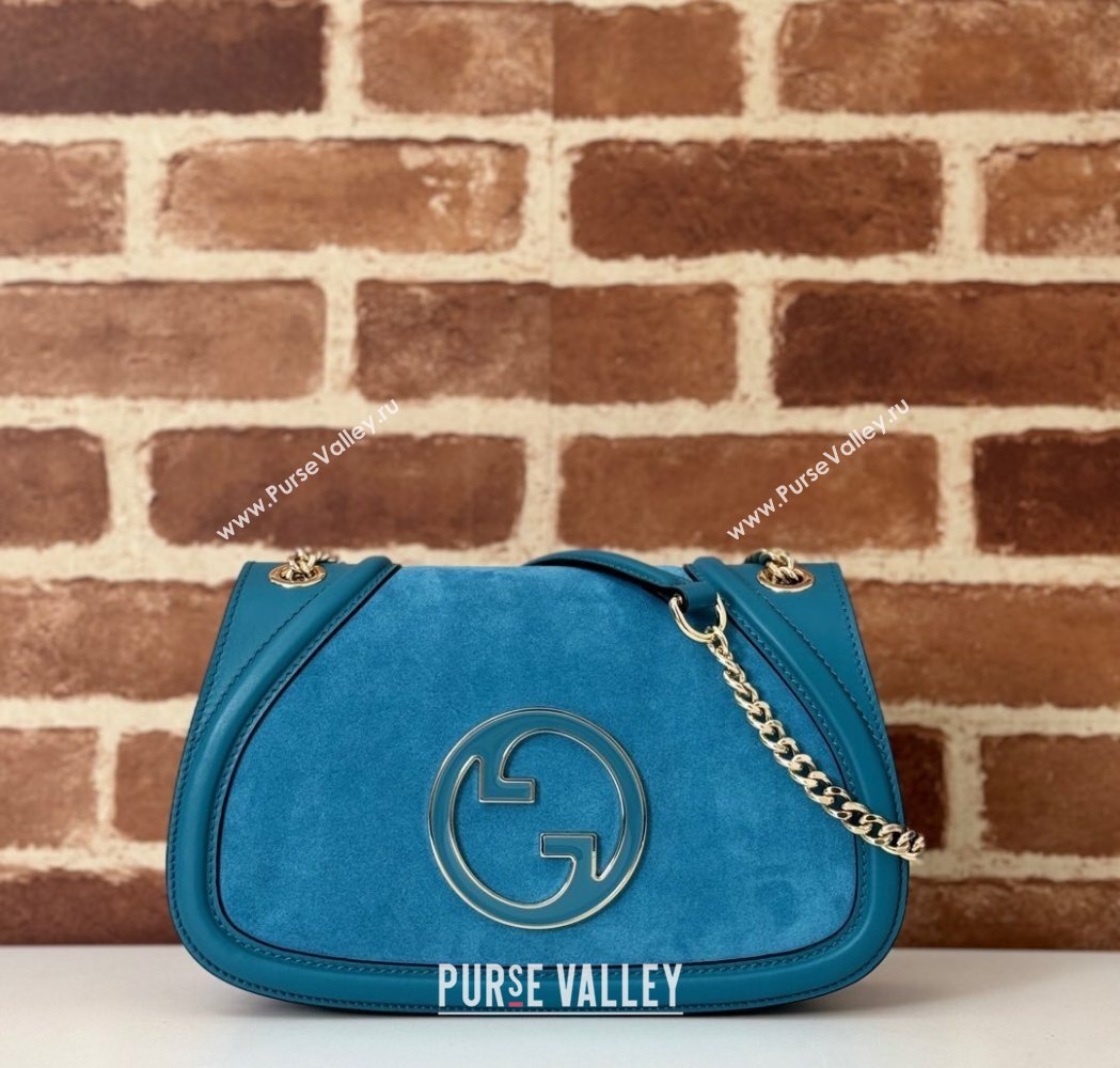 Gucci Blondie Suede Small Shoulder Bag Light Blue 2024 815715 (DLH-250117100)