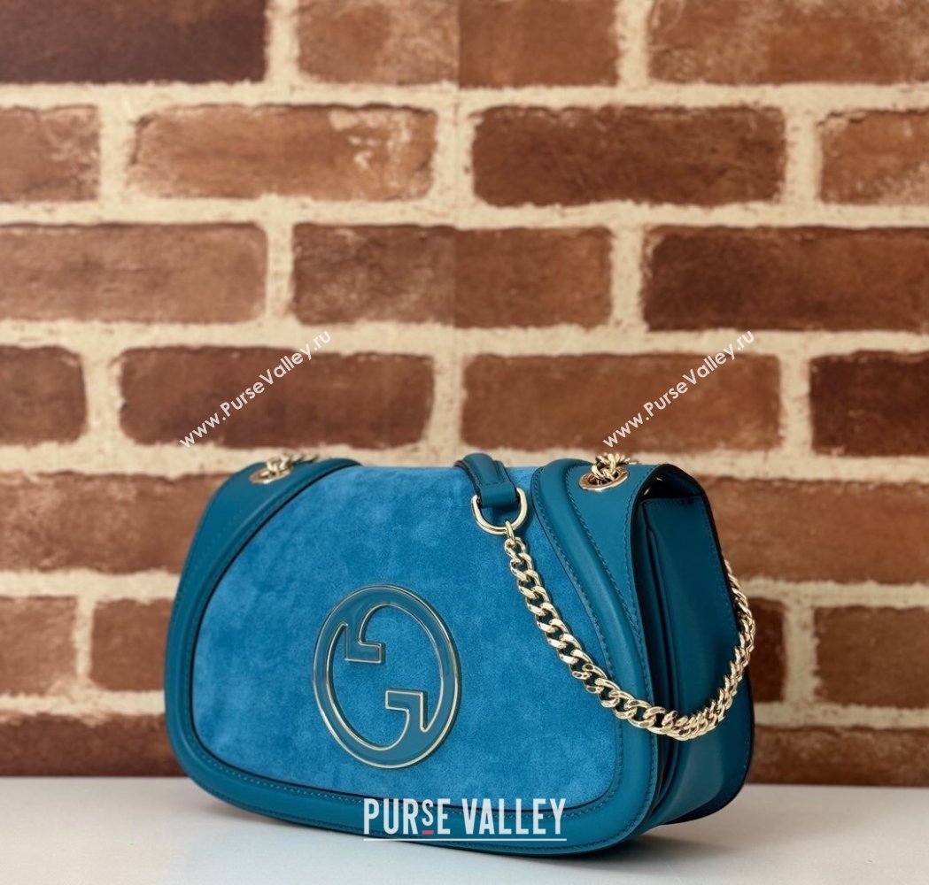 Gucci Blondie Suede Small Shoulder Bag Light Blue 2024 815715 (DLH-250117100)