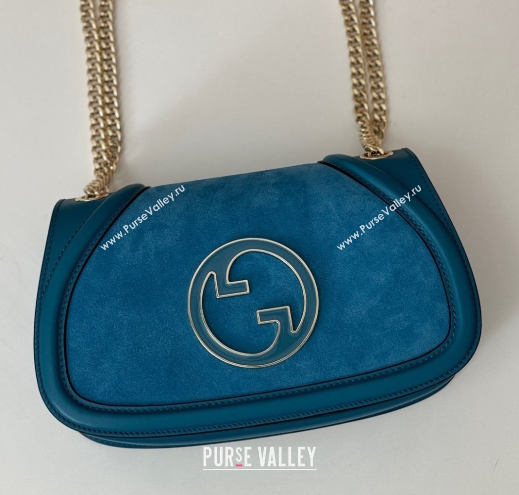 Gucci Blondie Suede Small Shoulder Bag Light Blue 2024 815715 (DLH-250117100)