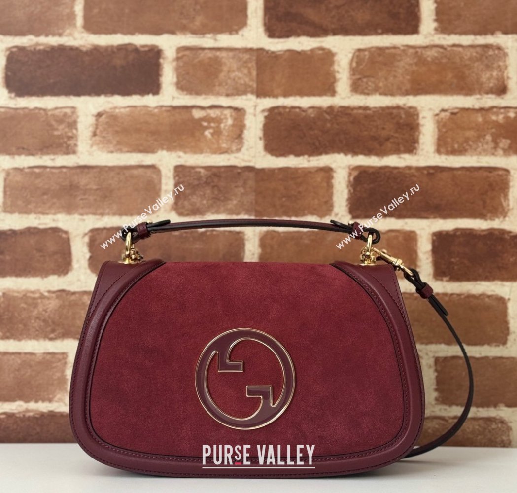 Gucci Blondie Suede Medium Top Handle Bag 815719 Burgundy 2024 (DLH-250117091)