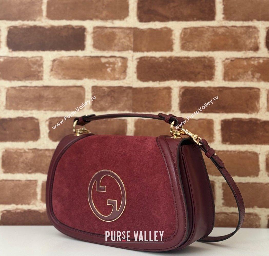 Gucci Blondie Suede Medium Top Handle Bag 815719 Burgundy 2024 (DLH-250117091)