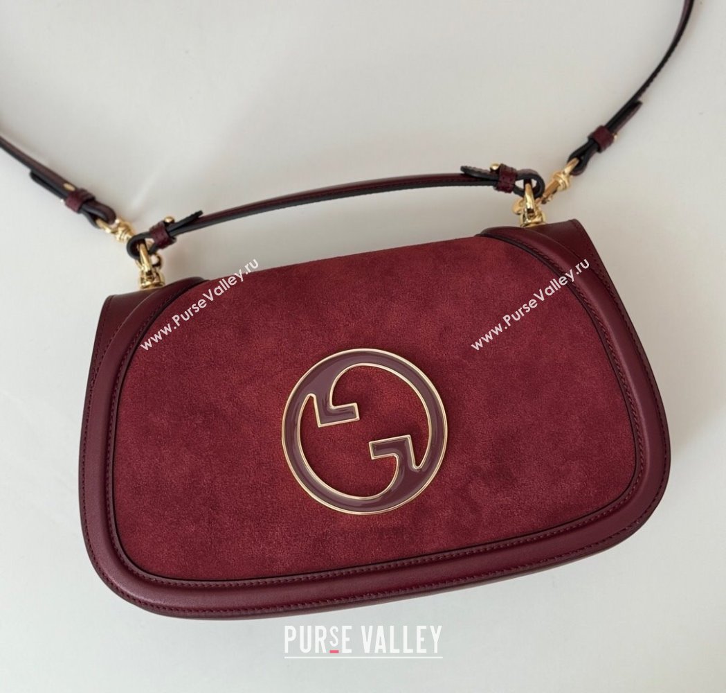 Gucci Blondie Suede Medium Top Handle Bag 815719 Burgundy 2024 (DLH-250117091)