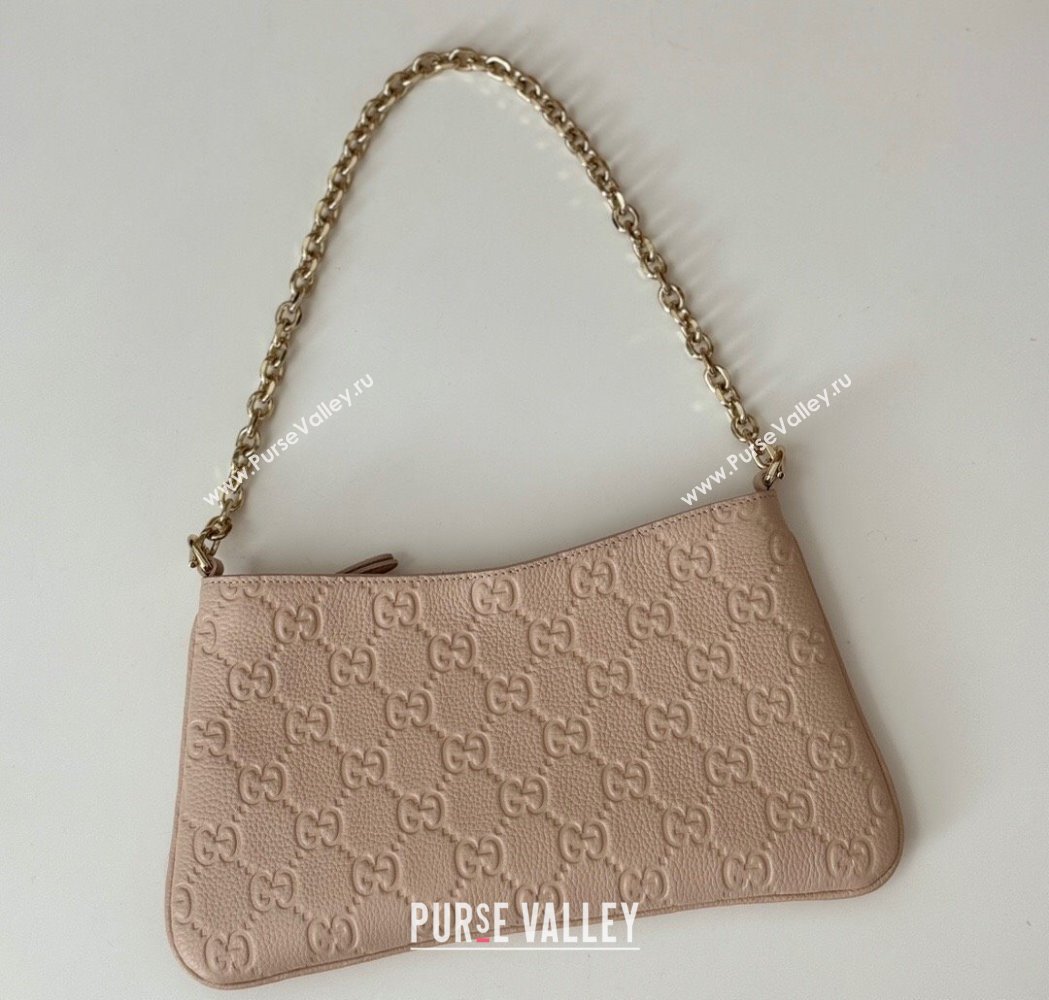 Gucci GG Grainy Leather Emblem Medium Shoulder bag Pink 2025 815277 (DLH-250117064)