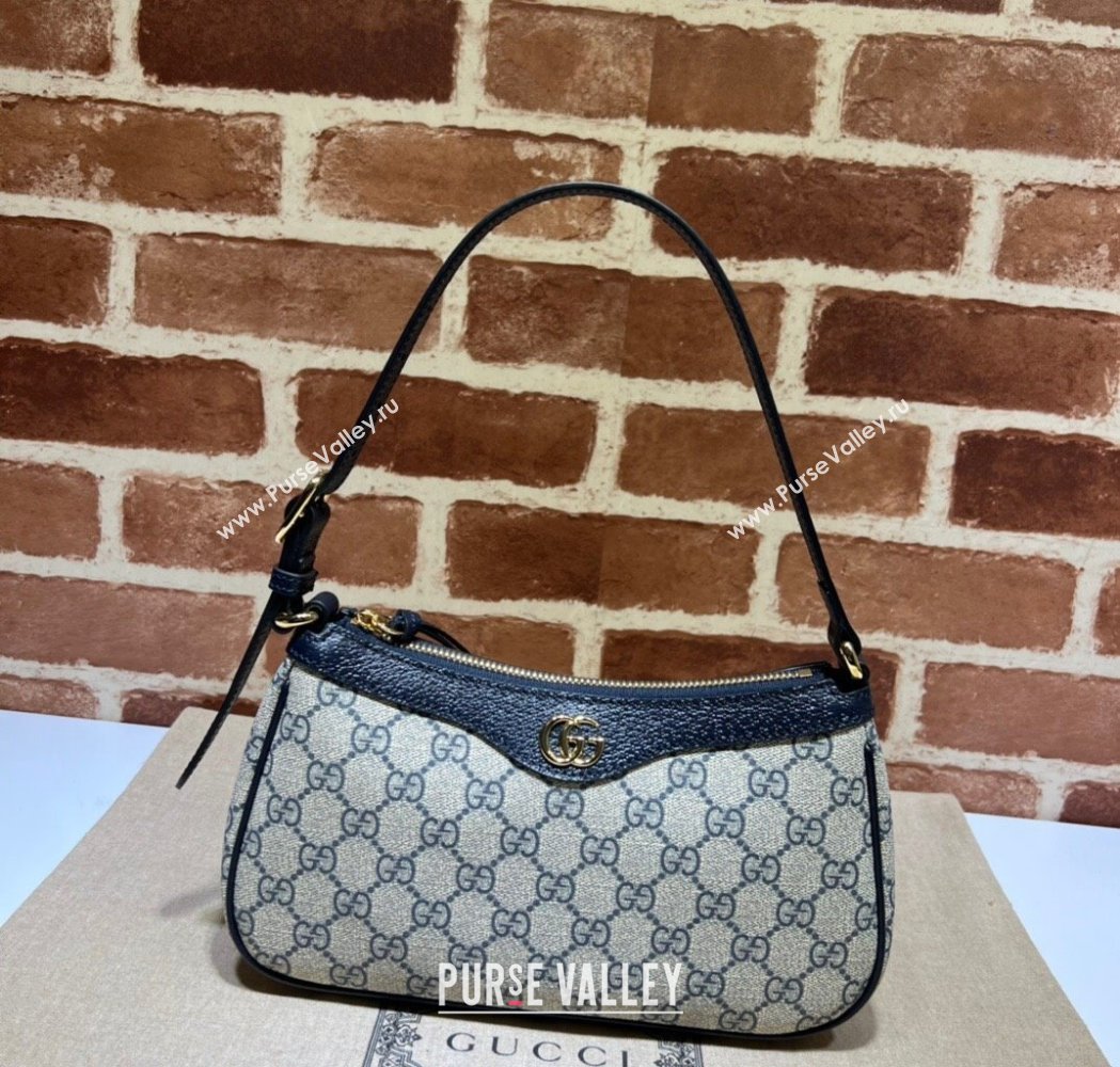 Gucci Ophidia Small Shoulder Bag in GG Canvas and Leather Beige/Blue 2025 735145 (DLH-250117104)