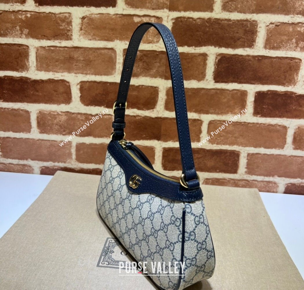 Gucci Ophidia Small Shoulder Bag in GG Canvas and Leather Beige/Blue 2025 735145 (DLH-250117104)