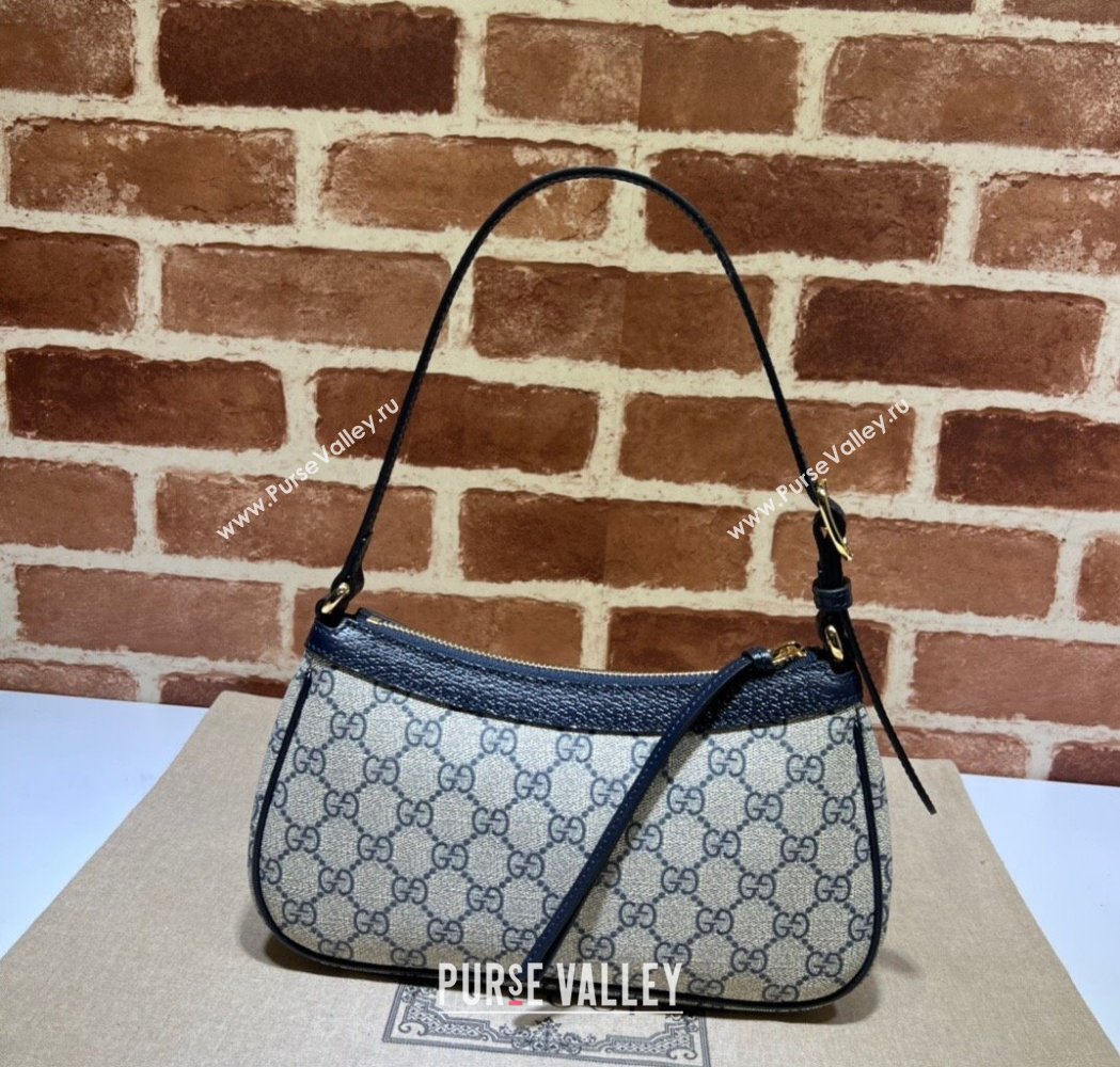 Gucci Ophidia Small Shoulder Bag in GG Canvas and Leather Beige/Blue 2025 735145 (DLH-250117104)