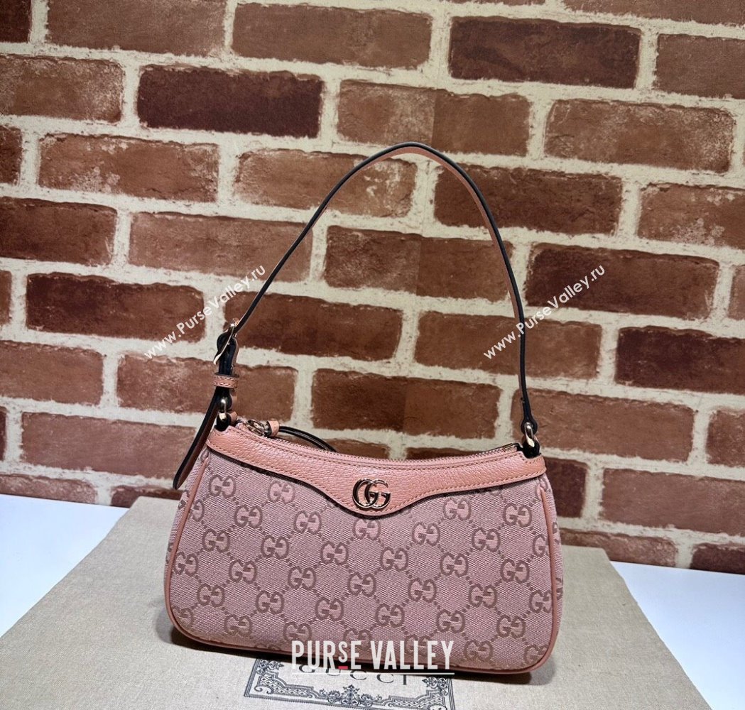 Gucci Ophidia Small Shoulder Bag in GG Canvas and Leather Light Pink 2025 735145 (DLH-250117105)