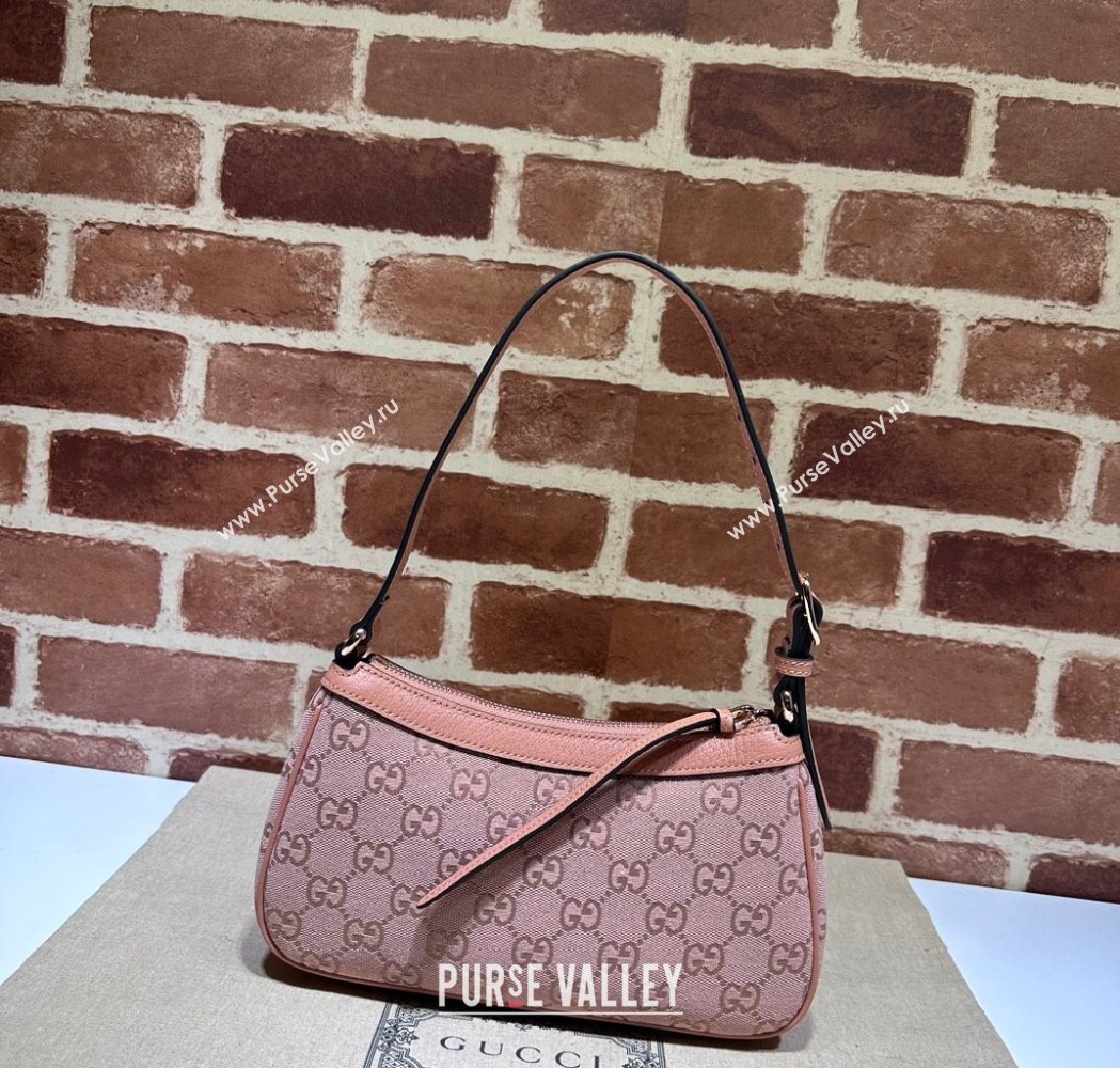 Gucci Ophidia Small Shoulder Bag in GG Canvas and Leather Light Pink 2025 735145 (DLH-250117105)