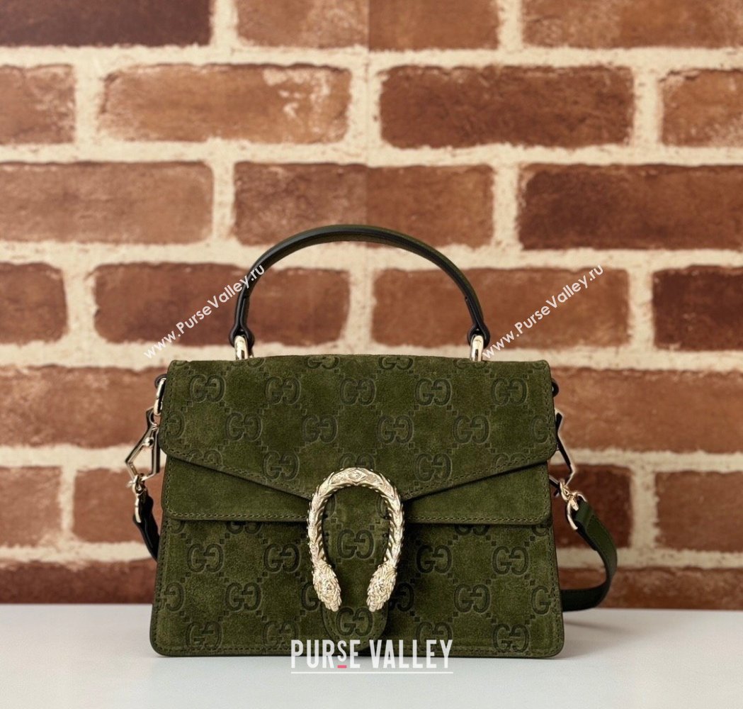 Gucci Dionysus Mini Top Handle Bag in GG Suede Green 2025 813400 (DLH-250117014)