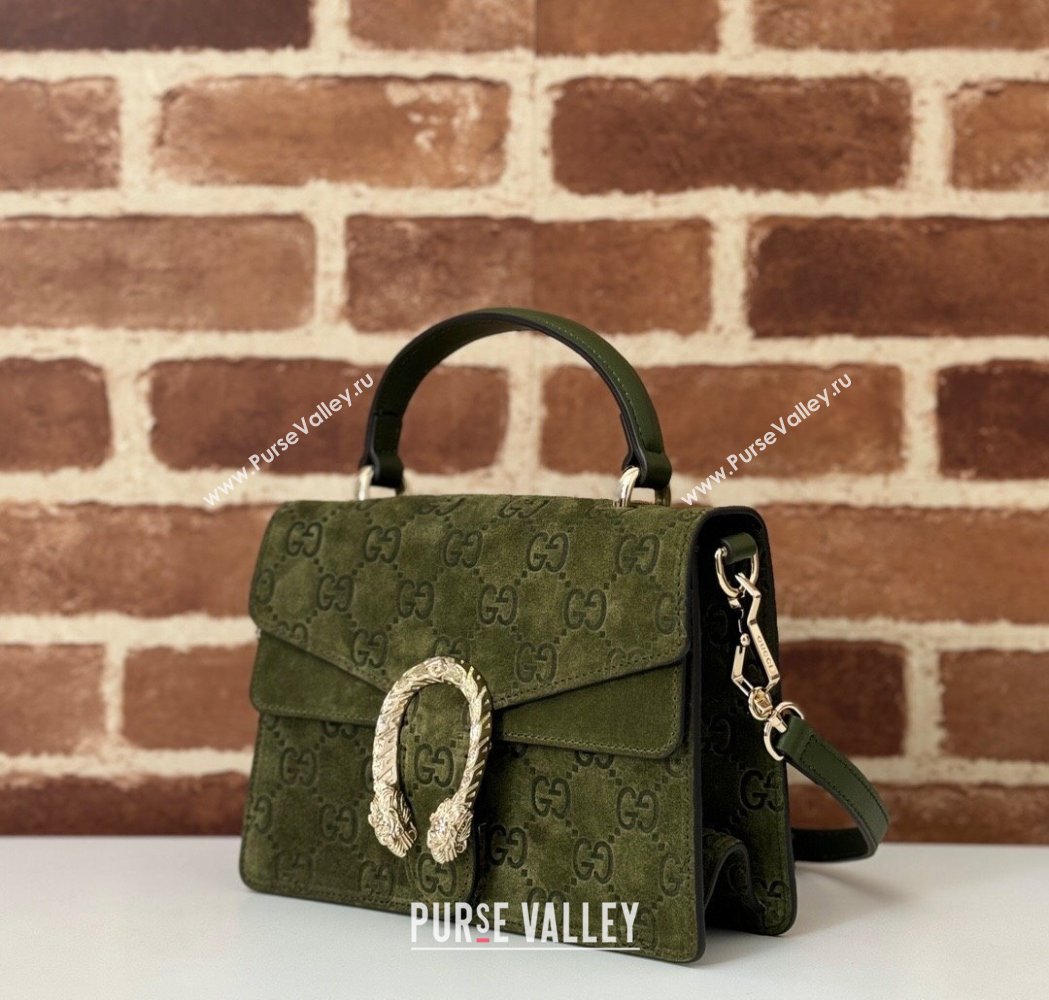 Gucci Dionysus Mini Top Handle Bag in GG Suede Green 2025 813400 (DLH-250117014)