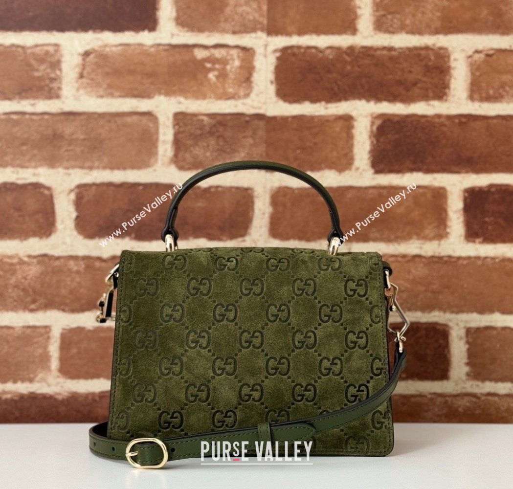 Gucci Dionysus Mini Top Handle Bag in GG Suede Green 2025 813400 (DLH-250117014)