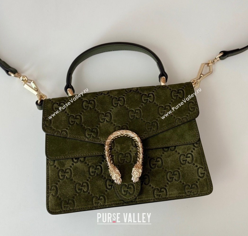 Gucci Dionysus Mini Top Handle Bag in GG Suede Green 2025 813400 (DLH-250117014)