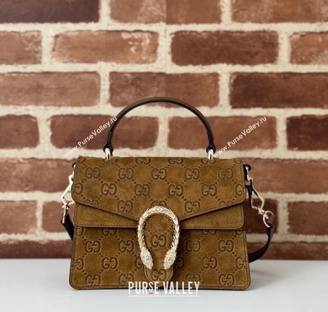 Gucci Dionysus Mini Top Handle Bag in GG Suede Brown 2025 813400 (DLH-250117015)
